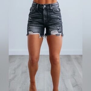 Distressed Black Jean Shorts